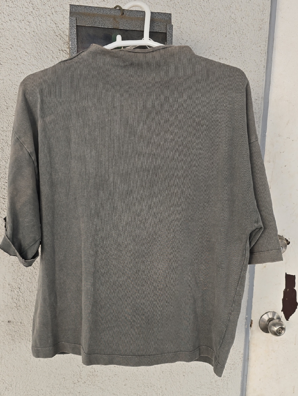 Zara Washed Gray Ribbed Crewneck Tee